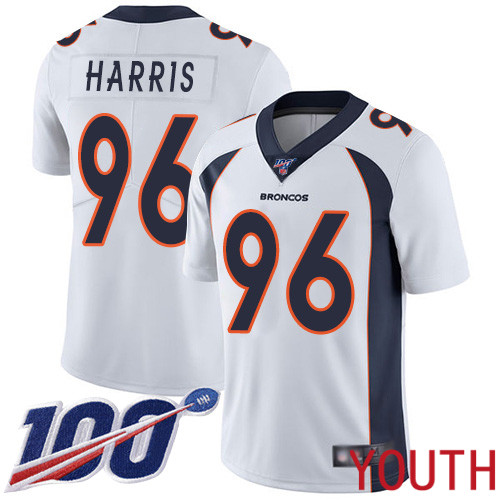 Youth Denver Broncos #96 Shelby Harris White Vapor Untouchable Limited Player 100th Season Football NFL Jersey->denver broncos->NFL Jersey